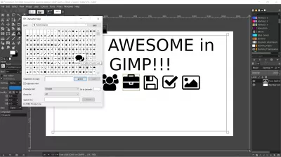 Ako používať písmo úžasné v dokumentoch? : Prehliadanie úžasnej mapy znakov, ktorá sa má vložiť do GIMPu