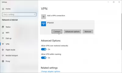How To Set Up A VPN On Windows 10 : List of VPNs setup on Windows 10 built-in connection menu with IPVanish already installed on computer